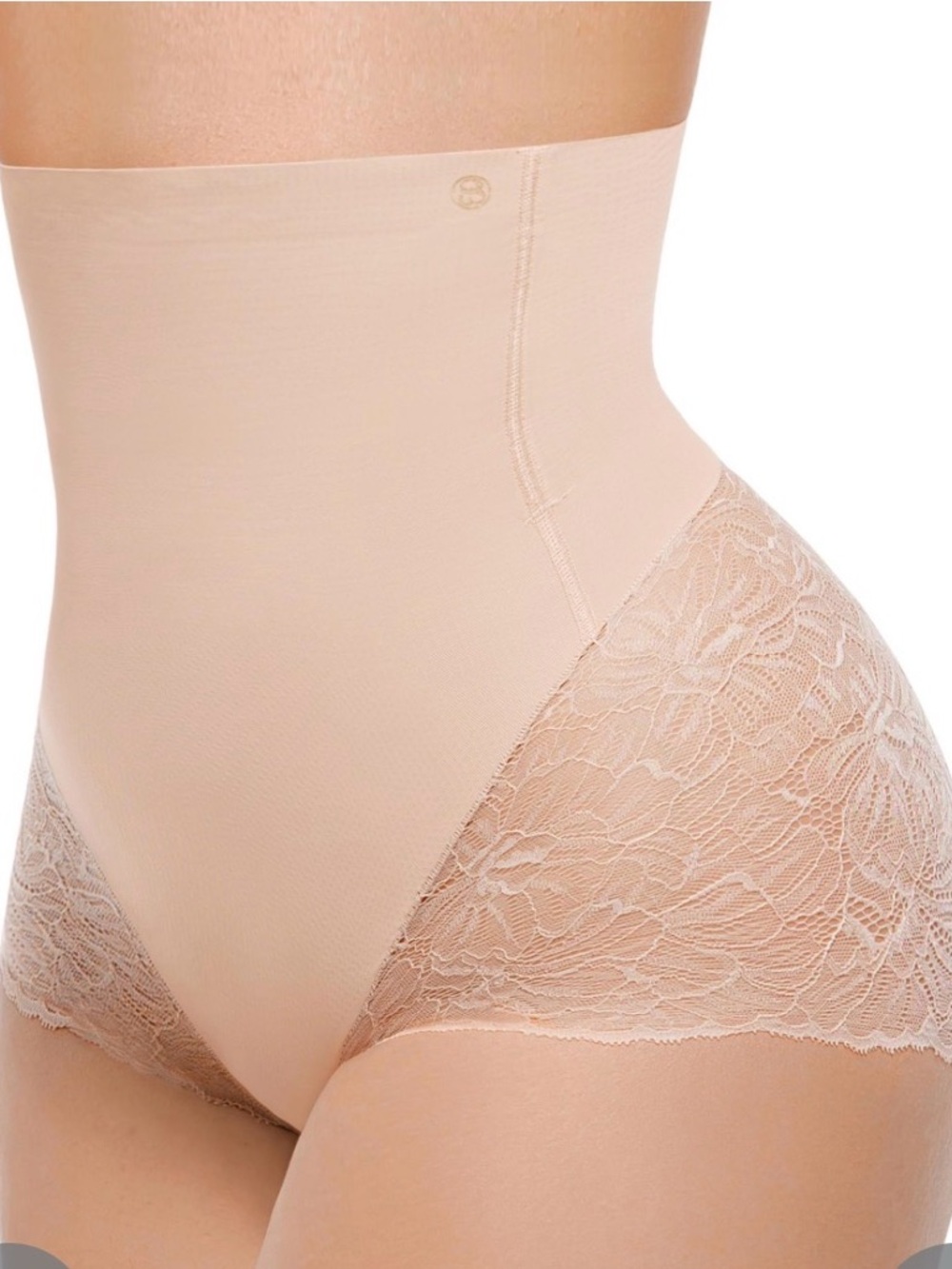 High-Waist Lace-Trim Shapewear Briefs - Nude